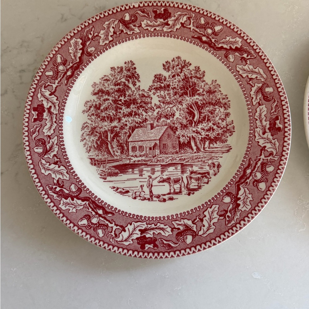 Source Unknown Red and White Transferware Plate